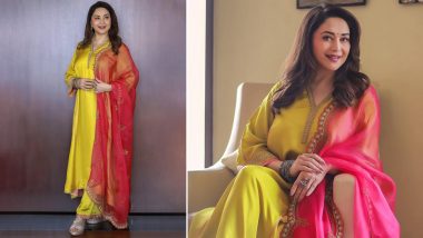 Madhuri Dixit in a Yellow Churidar and Pink Dupatta Is Setting the Bar High for Ethnic Spring and Summer Fashion Goals (View Pics)